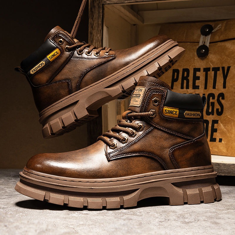 Leather Work Fabric - Sepatu Bot Pergelangan Kaki Platform Pria
