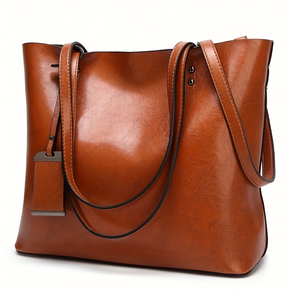 Leather Work Laptop Bag - Tas jinjing wanita kulit Retro klasik