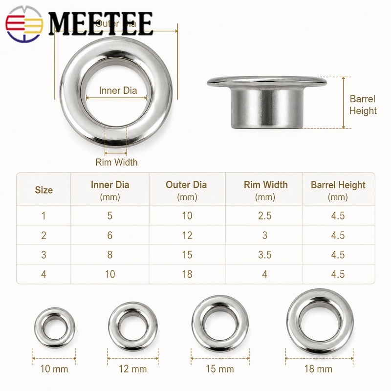 100Set Meetee 4/5/8/10/12mm Lu - Leatherwork Eyelets ulasan dan harga