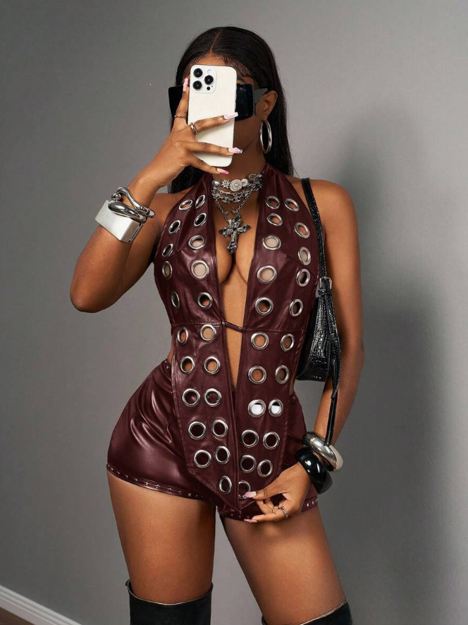 Atasan Halter Kulit Imitasi Hi - Leatherwork Eyelets ulasan dan harga