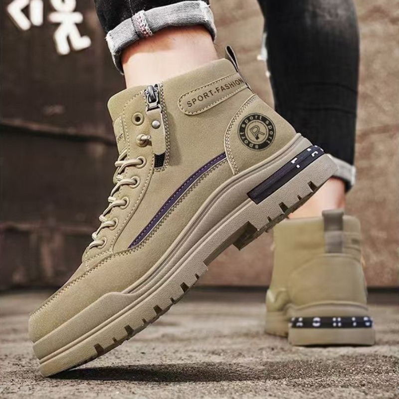 Sepatu Boots Kerja Pria Retro  - Leather Work Fabric ulasan dan harga