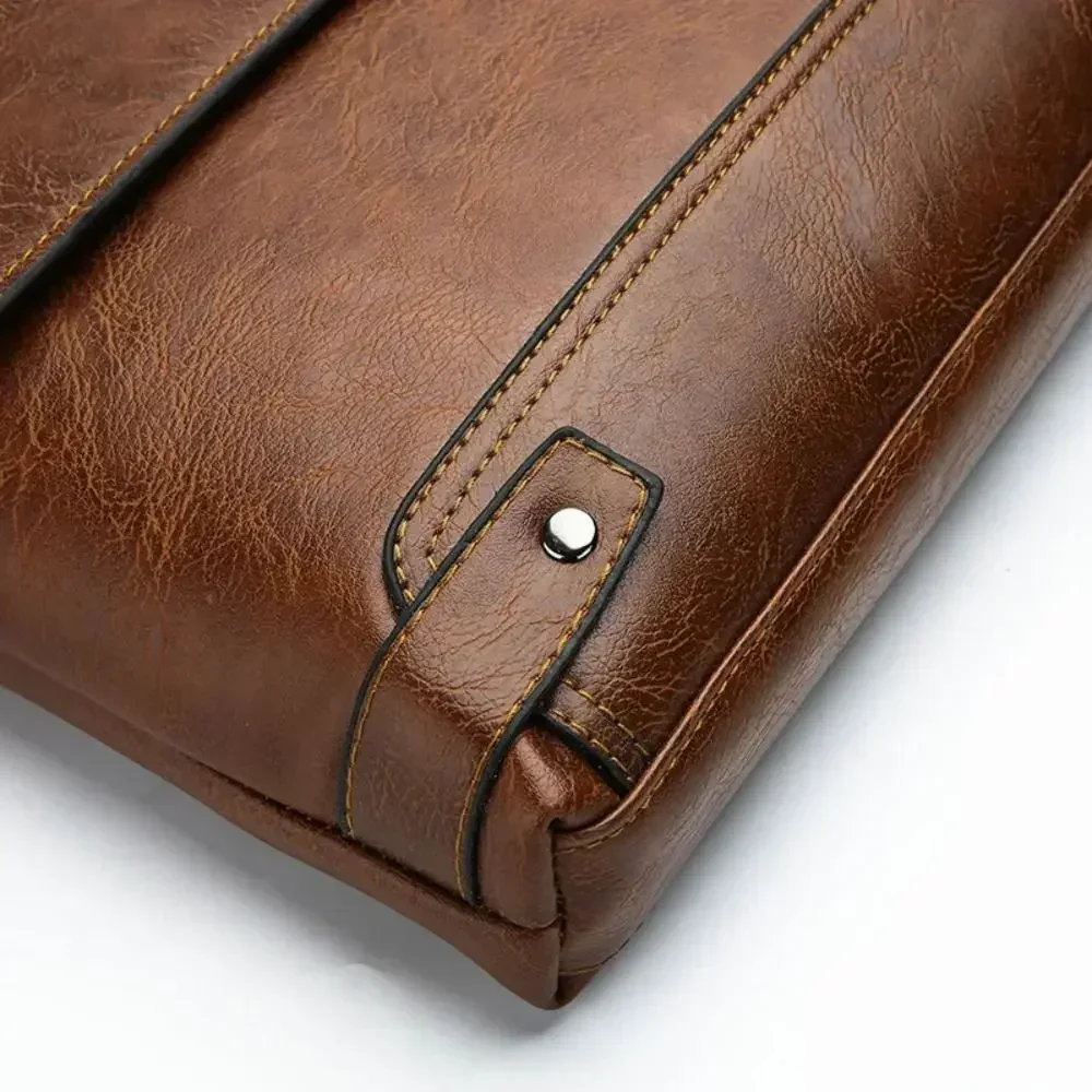 Tas jinjing kulit PU pria, Bos - Leather Work Laptop Bag ulasan dan harga